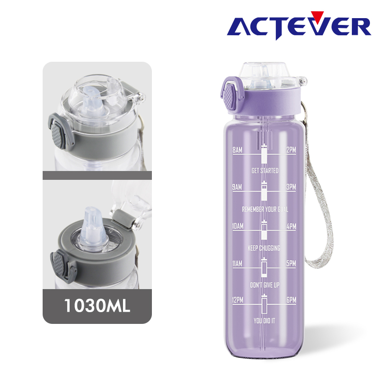 C22030 1030ml plastic sports water bottle with one click open locking lid and rope