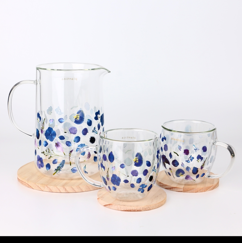 Hot selling double wall double wall insulated glass pitcher set with custom printing