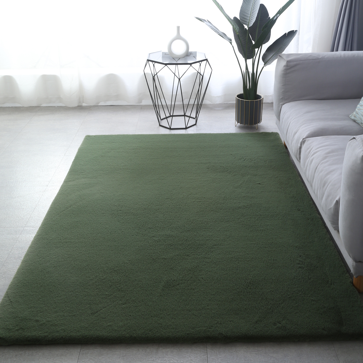 Solid Faux Rabbit Fur Rug