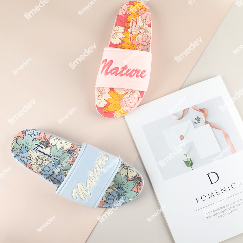000-Timedev EVA Injection Slipper Slide with embossed letters and flower printing