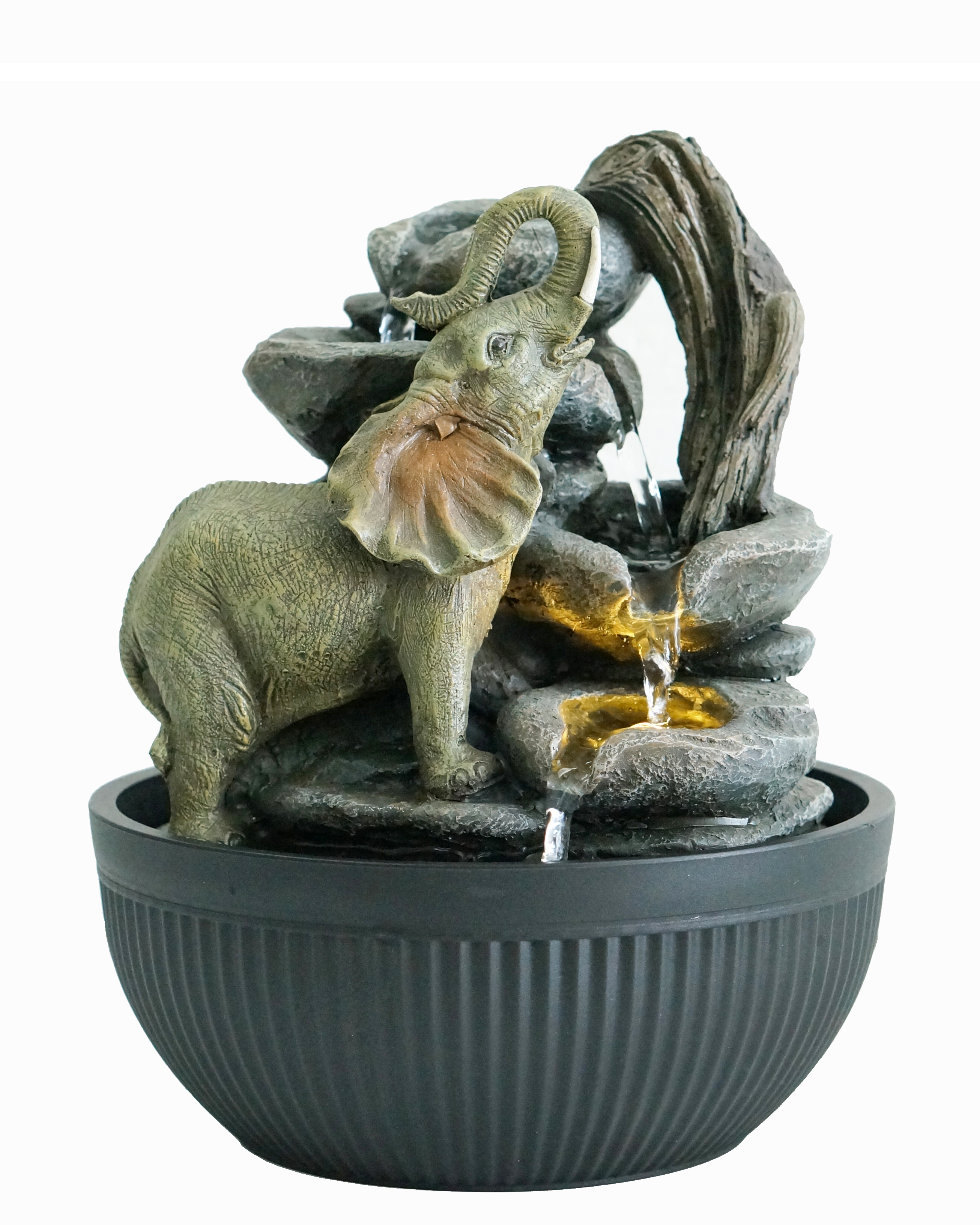 Tabletop Fountain,Waterfall Fountain Indoor of Elephant Sculpture with LED Warm Light