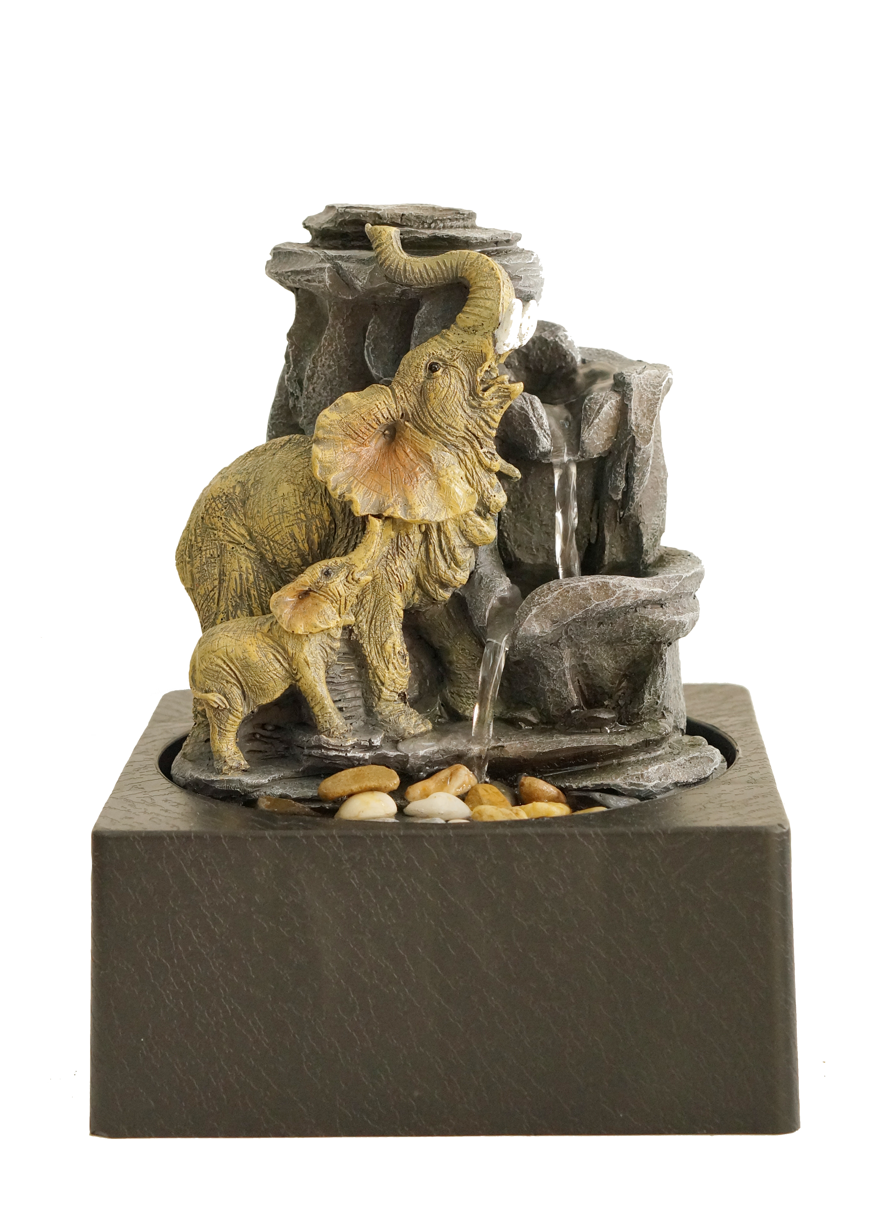 Tabletop Fountain,Waterfall Fountain Indoor of Elephant Sculpture with LED Warm Light