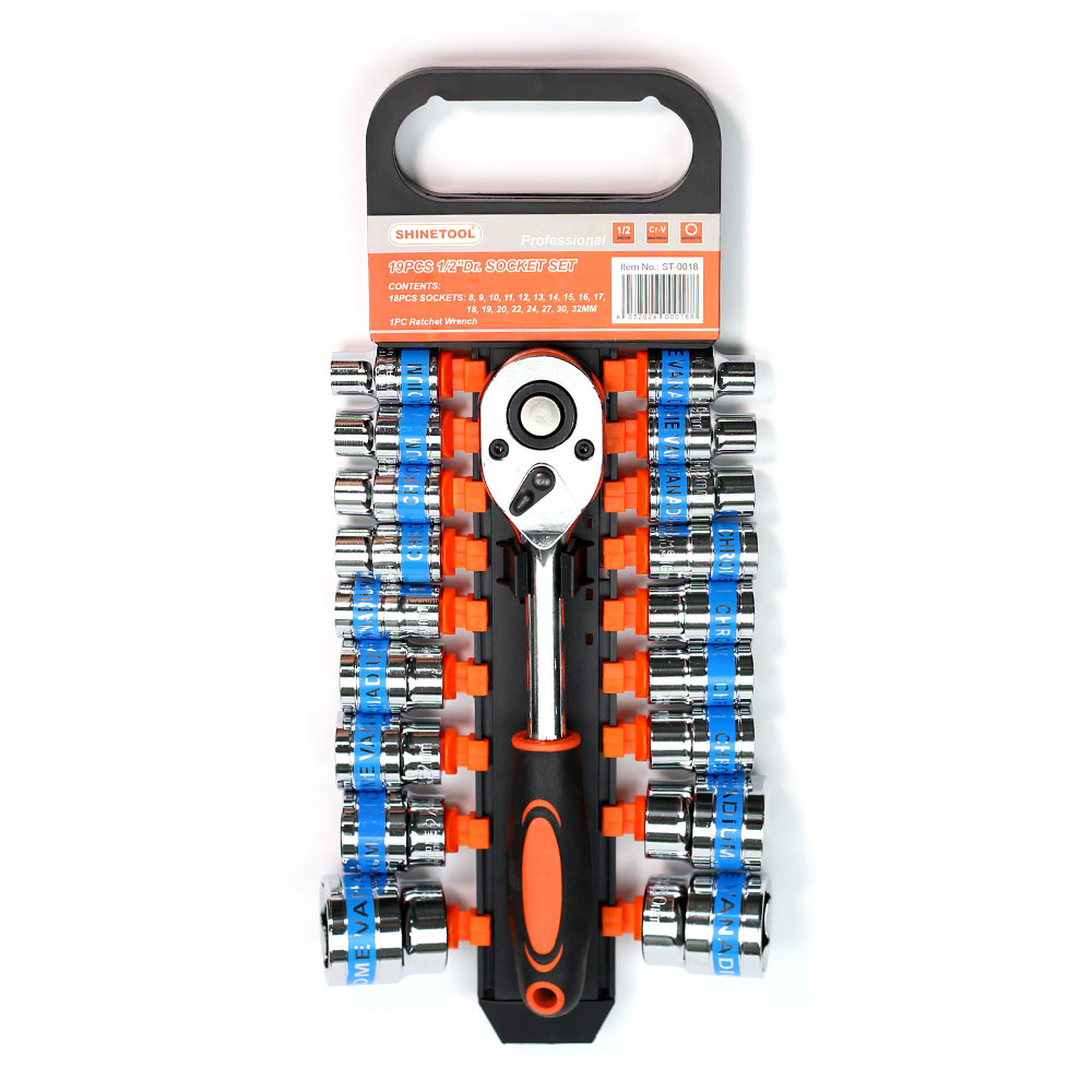 19pcs 1/2" Ratchet handle and sockets set