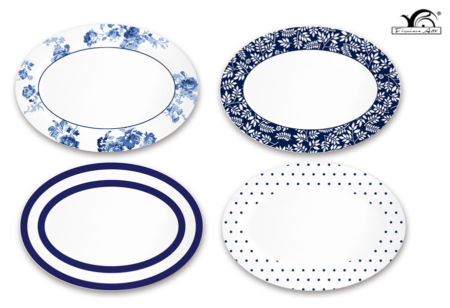 12“ oval plate - in-glazed decal new bone chia