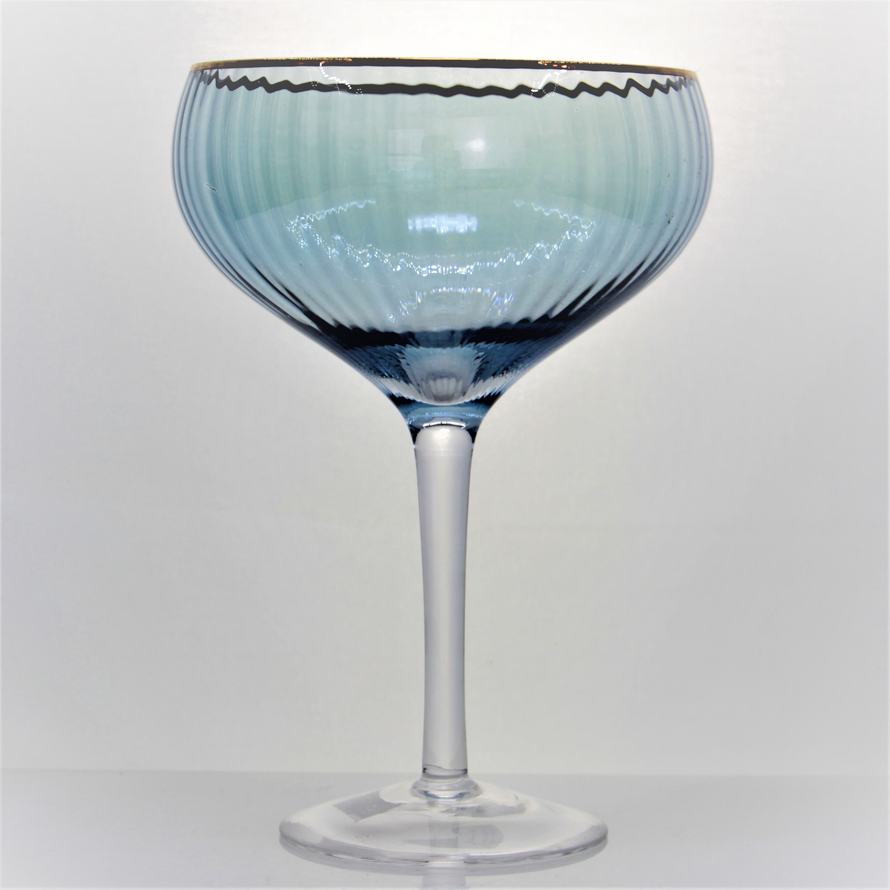 personalized ribbed colored champagne glass with gold rim