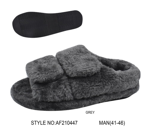 Mens Double strap open toe fur indoor home slipper