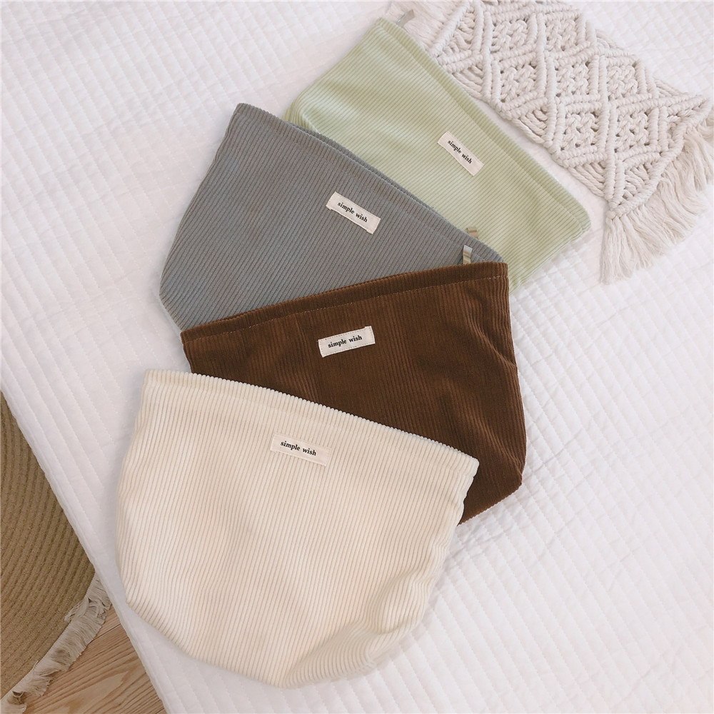 Wholesale Lady Makeup Storage Pouch Handy Toiletry Corduroy Cloth Cosmetic Bag