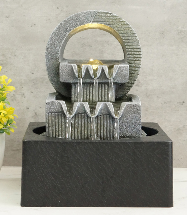 Tabletop Fountain,Waterfall Fountain Indoor of Elephant Sculpture with LED Warm Light