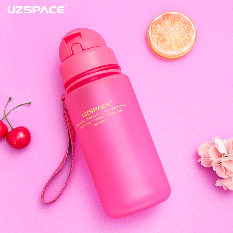 UZSPACE high quality kid 400ml summer gym reusable tritan plastic sport water bottle with straws lid