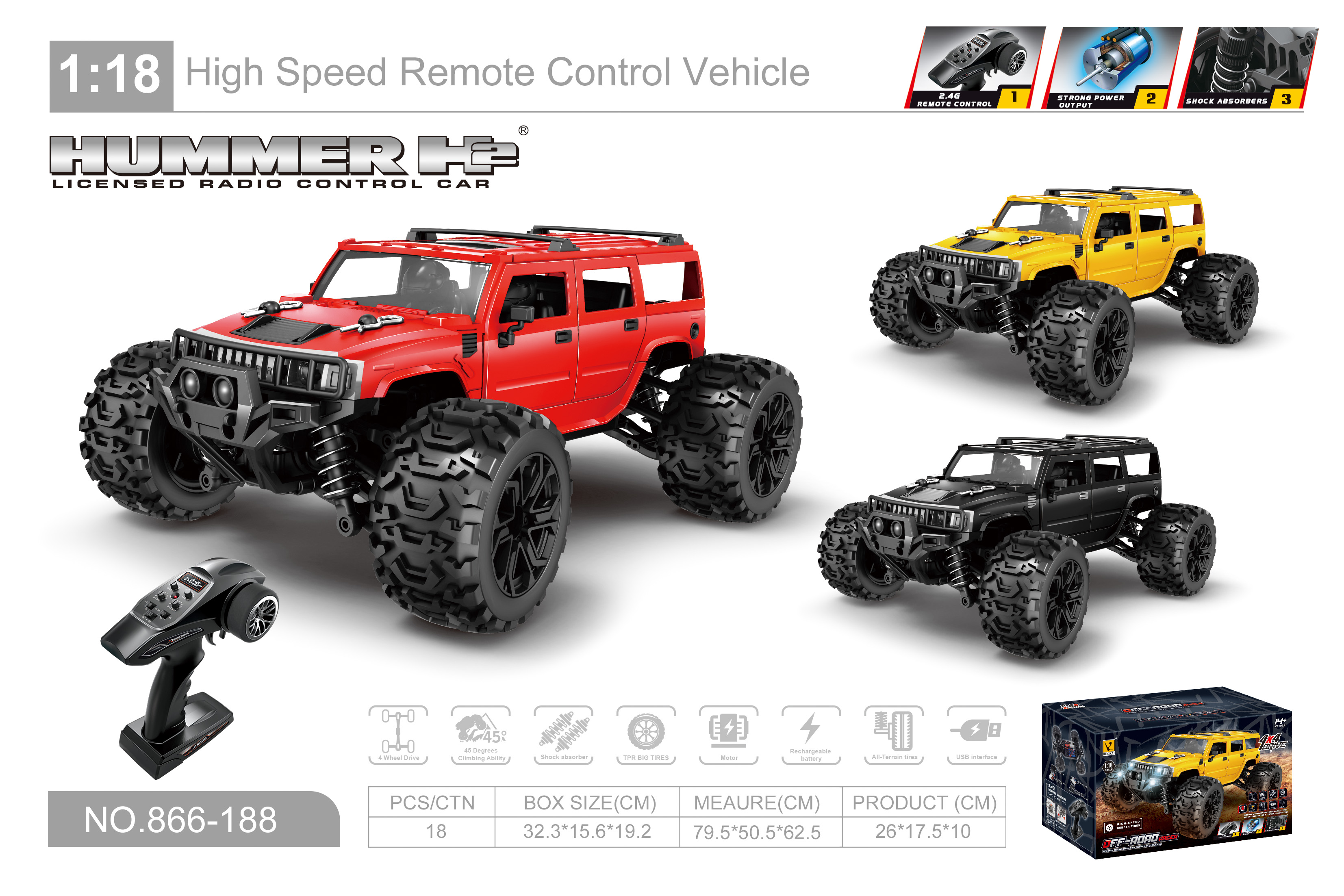 1:18 High Spped Remote Control Hummers With Motor 380