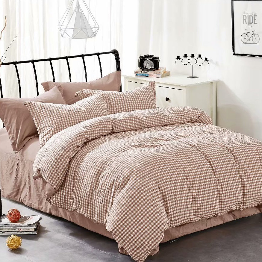 Grid printed microfiber duvet cover set