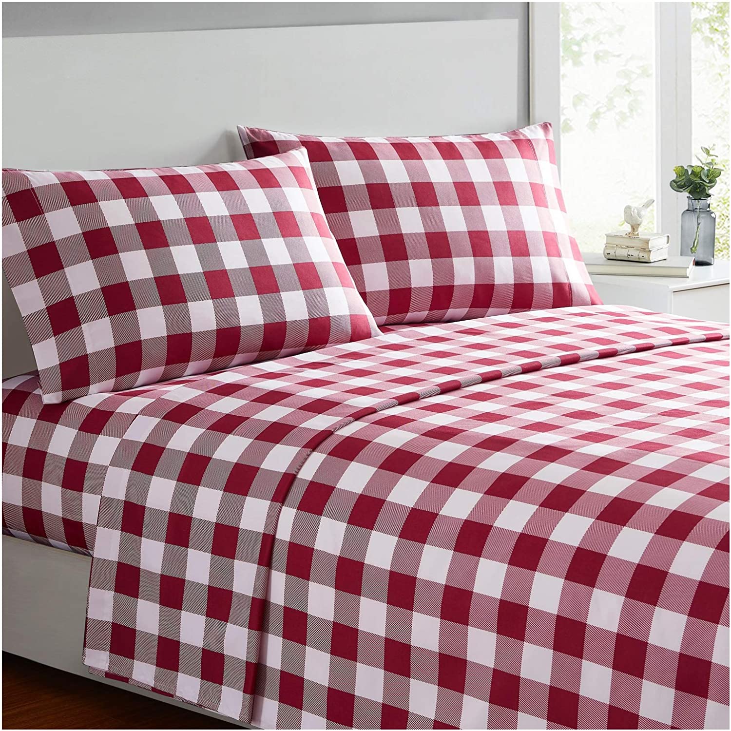 Grid printed microfiber duvet cover set