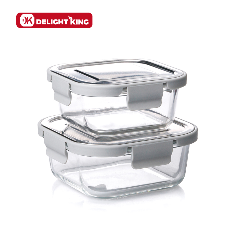 High borosilicate glass food container with stainless steel lid glass lunch box