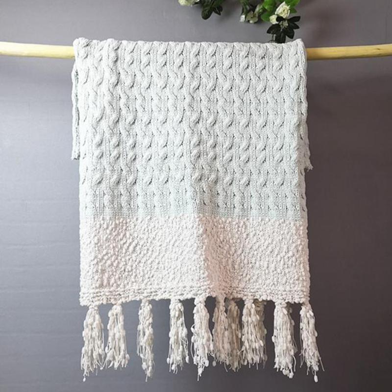 Fringed Wave Sofa Acrylic Woven Throw Blanket