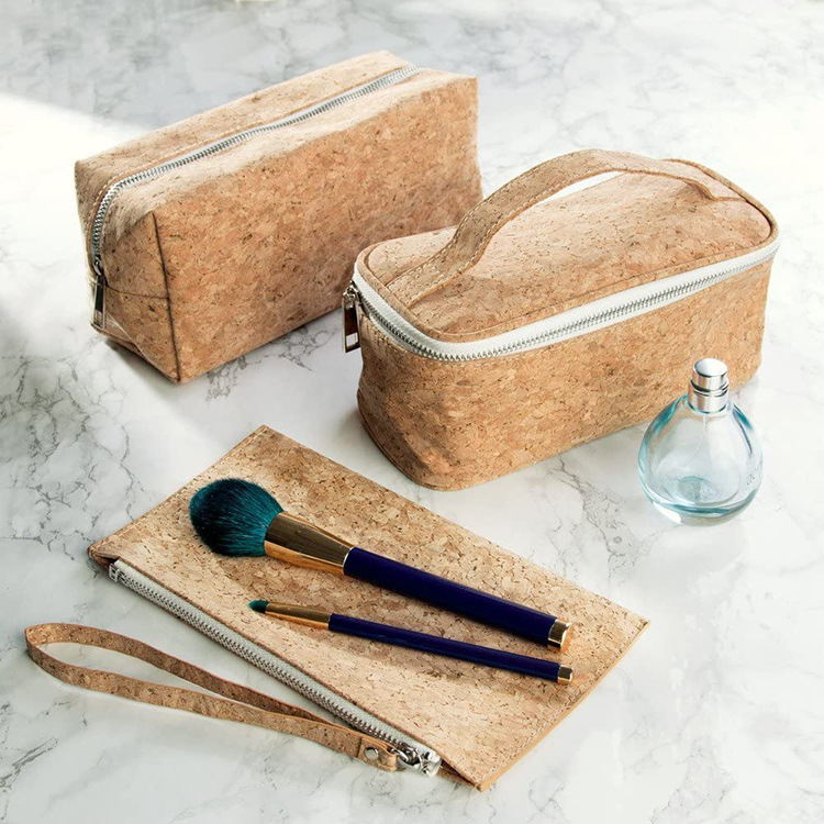 Eco Friendly Cotton Canvas Zipper Packaging Pouch Natural Recycled Linen Cork Makeup Cosmetic Bag