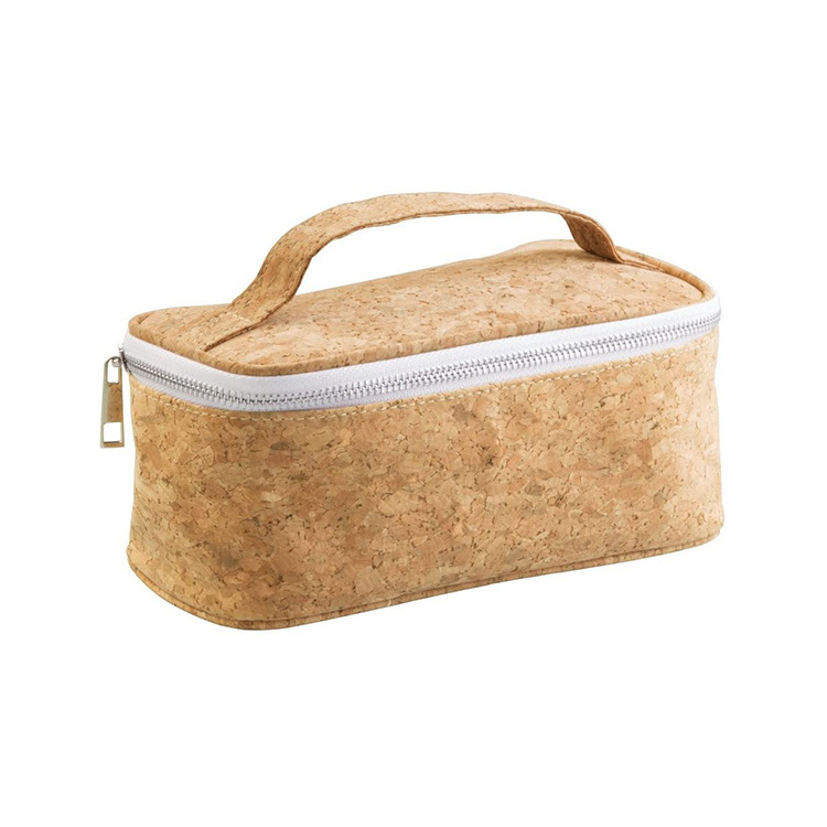 Cork Canvas Toiletry Bag Custom Logo Eco Friendly Recycled Natural Cork Zipper Cosmetic Bag