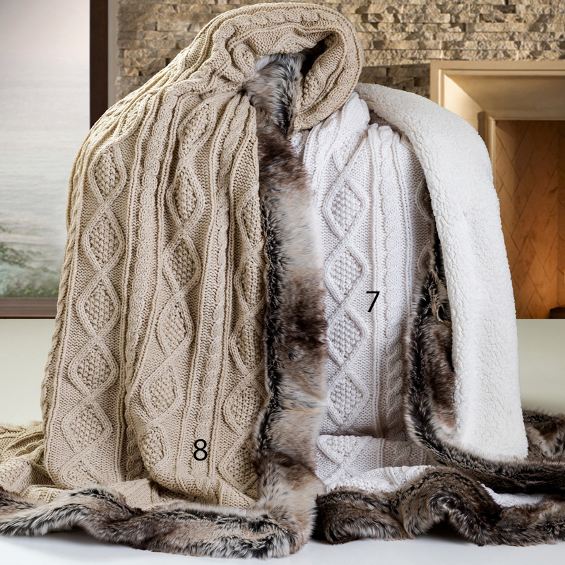Knited Faux Fur Cable Soft Sofa Bed Acrylic Woven Throw Blanket