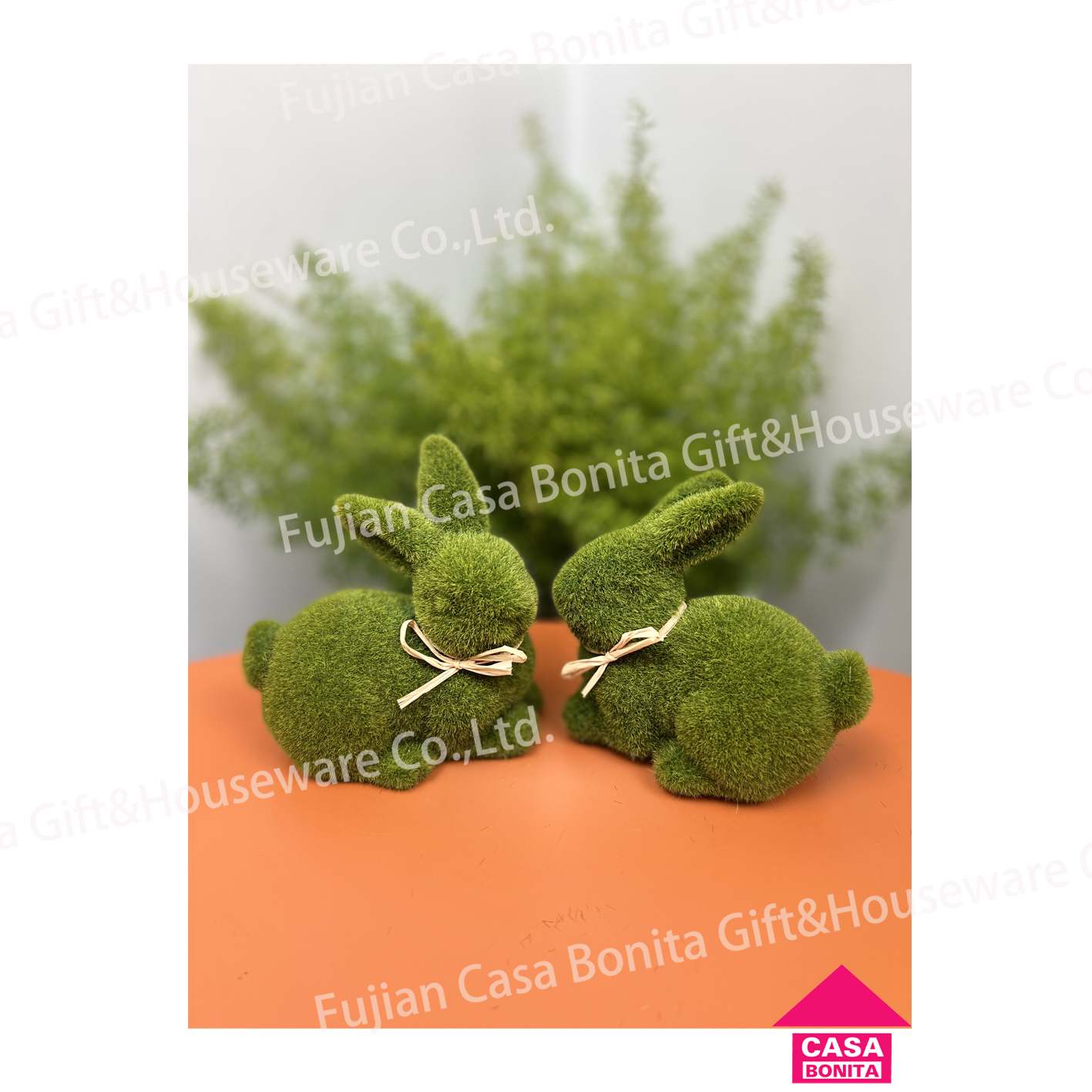 Green, flocking rabbit ornaments