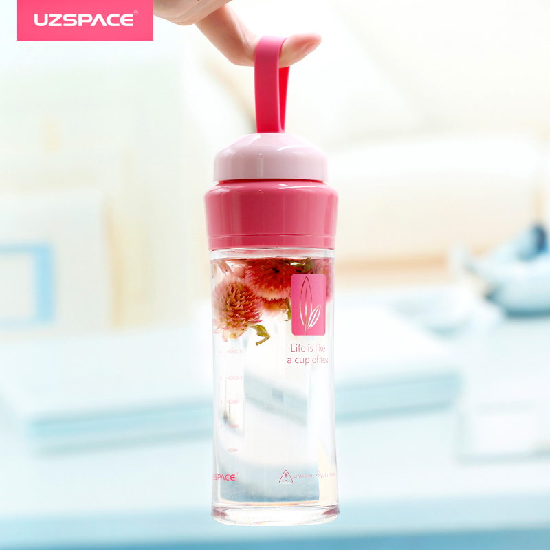 UZSPACE leakproof tritan plastic drinking reusable portable mini cup water bottle with belt