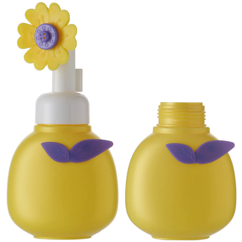 300ml cute HDPE hand wash foam pump bottle with flower shape foam pump
