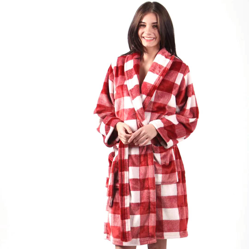 Yarn Dyed Check Flannel Fleece Bathrobe