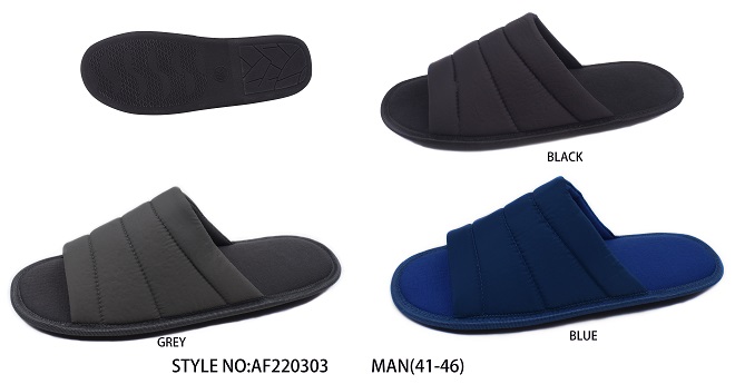 Mens Quilted jersey upper TPR binding open toe Indoor home slipper