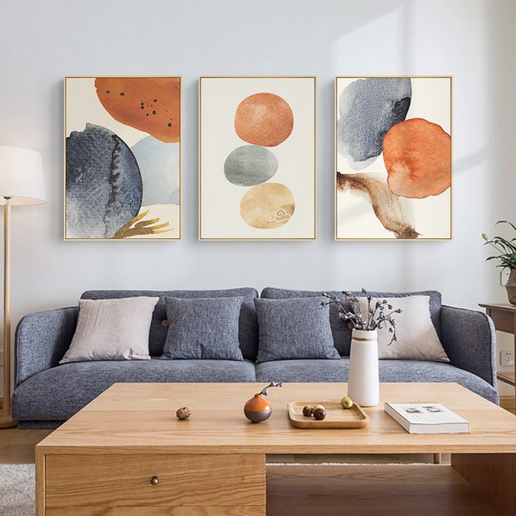 Morandi color block abstract three pieces decorative hanging painting