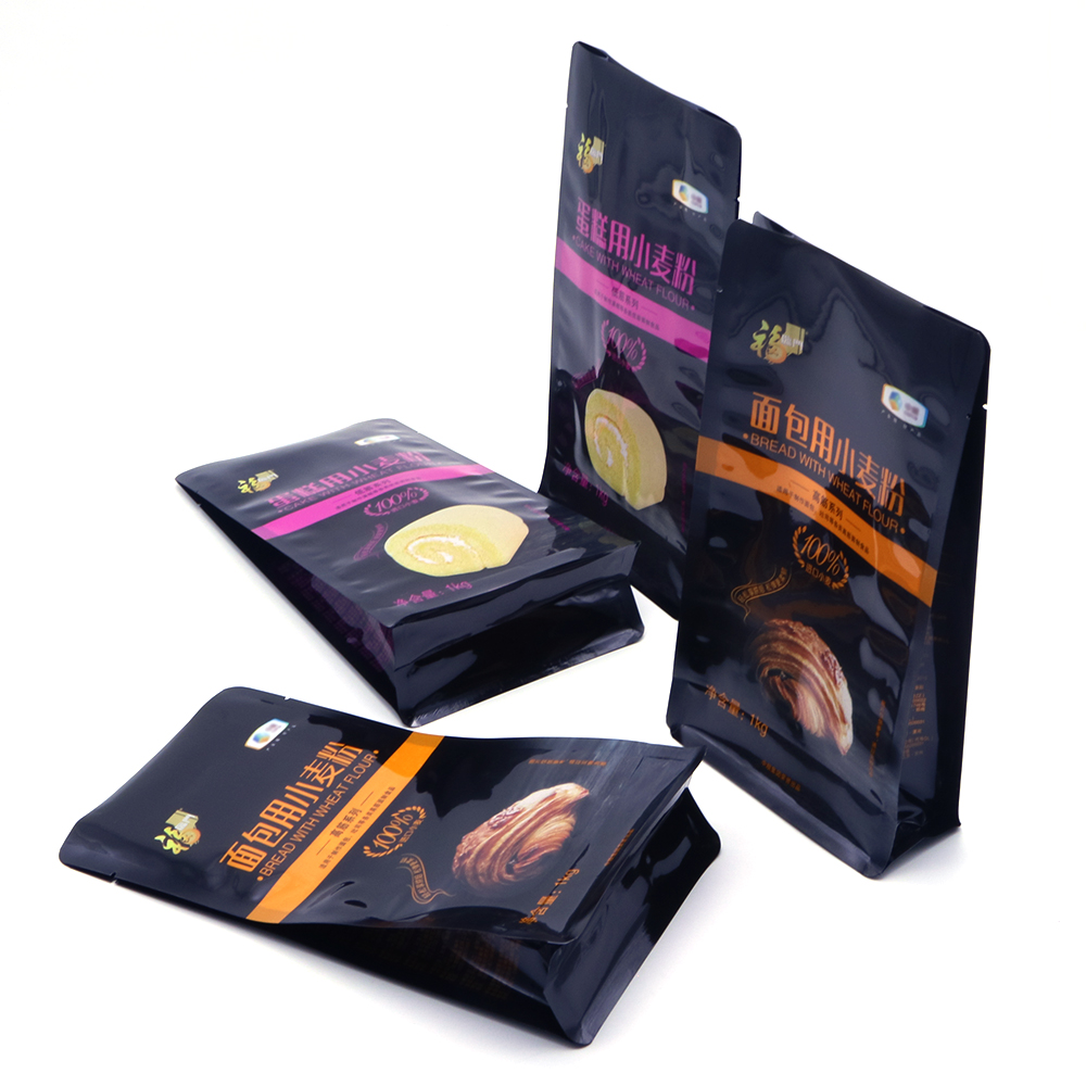 lamination plastic quad bottom food grade bag with pocket zipper