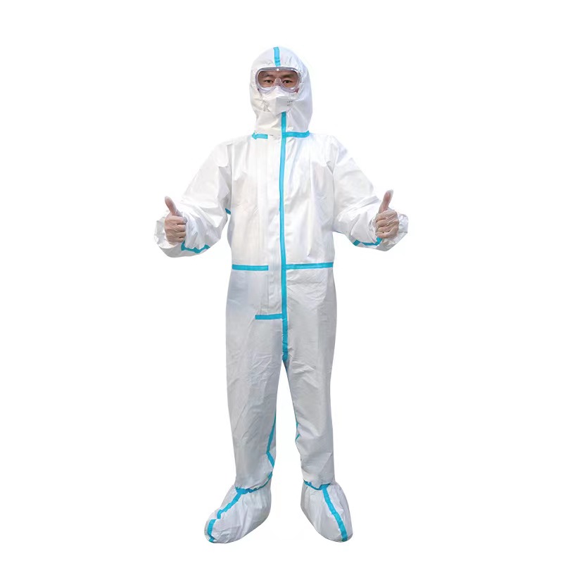 Blue strip white micro porous coverall with hood for hospital