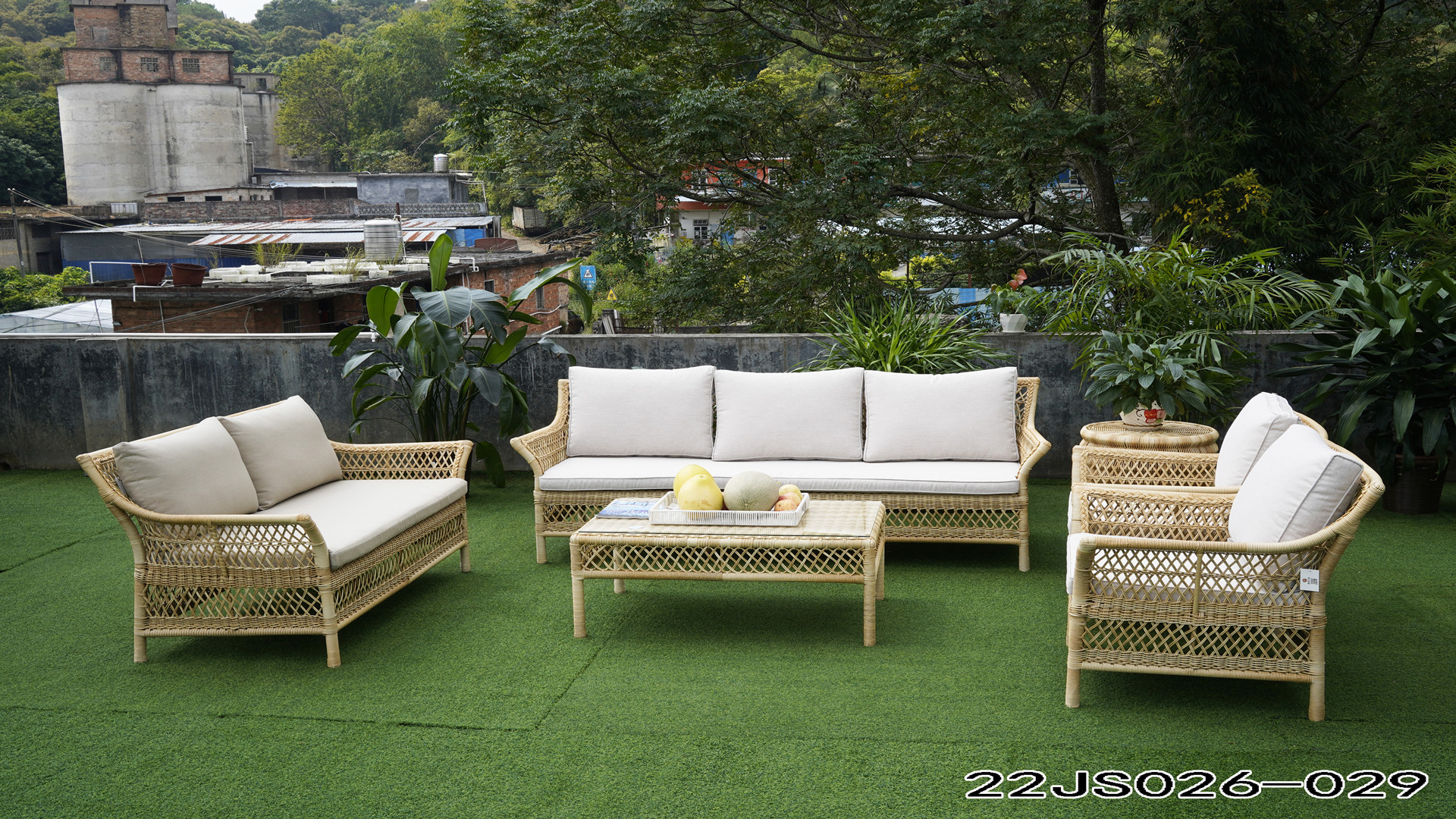 Retro weaving rattan patio sofa set