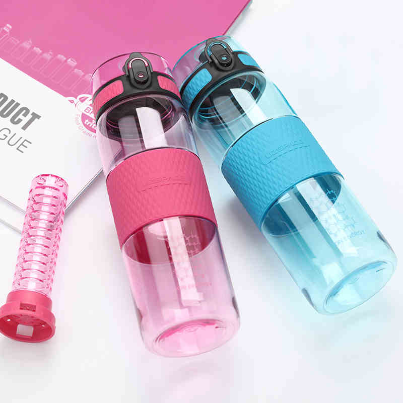 UZSPACE 530ml Tritan plastic fruit tea infuser juice shaker motivation water bottle with flip top