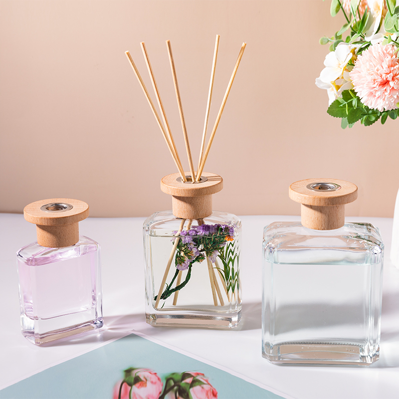 350ml transparent reed diffuser glass bottle with wooden lid