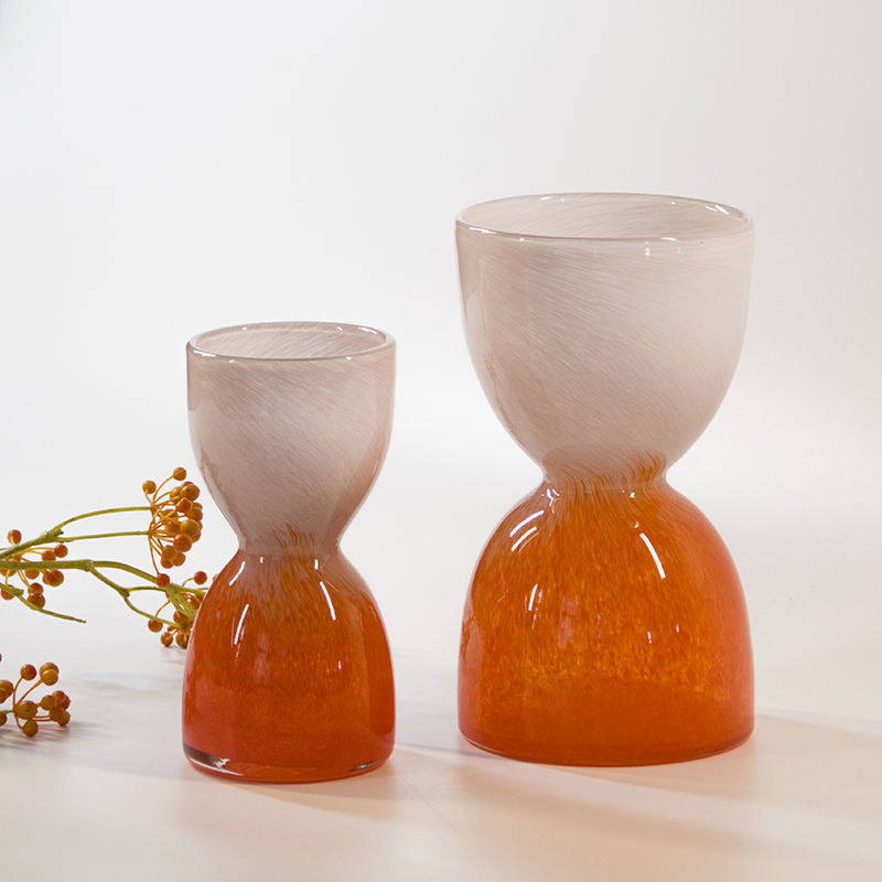 Handmade mouth-blown color art Hourglass Vases CJ22-3/4/8A/8B Orange Light peach