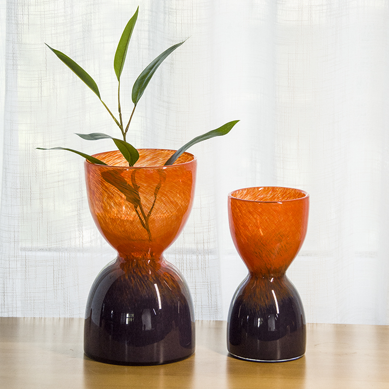 Handmade mouth-blown color art Hourglass Vases CJ22-3/4/8A/8B Orange；Violet