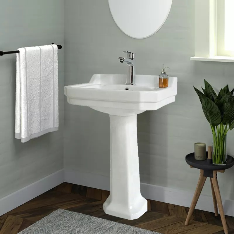 ceramic washhand basin bathroom sink sanitary ware Full white pedestal wash basin