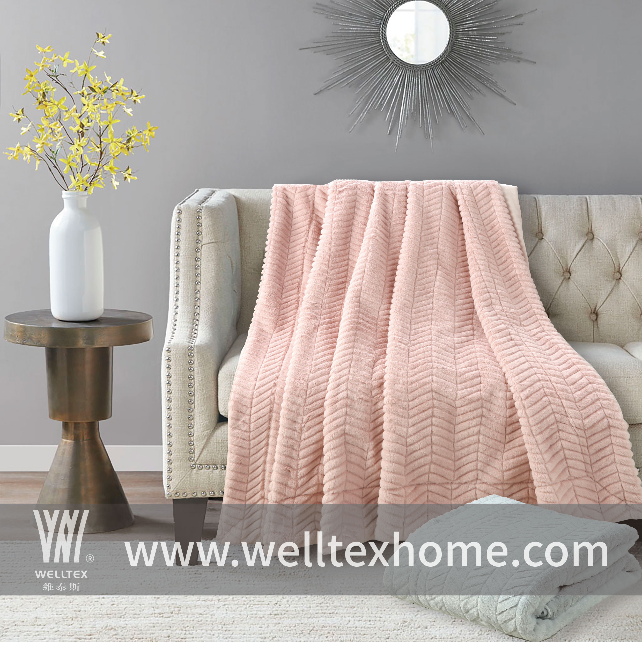 Fake rabbit fleece Blanket in embossed 125x150cm