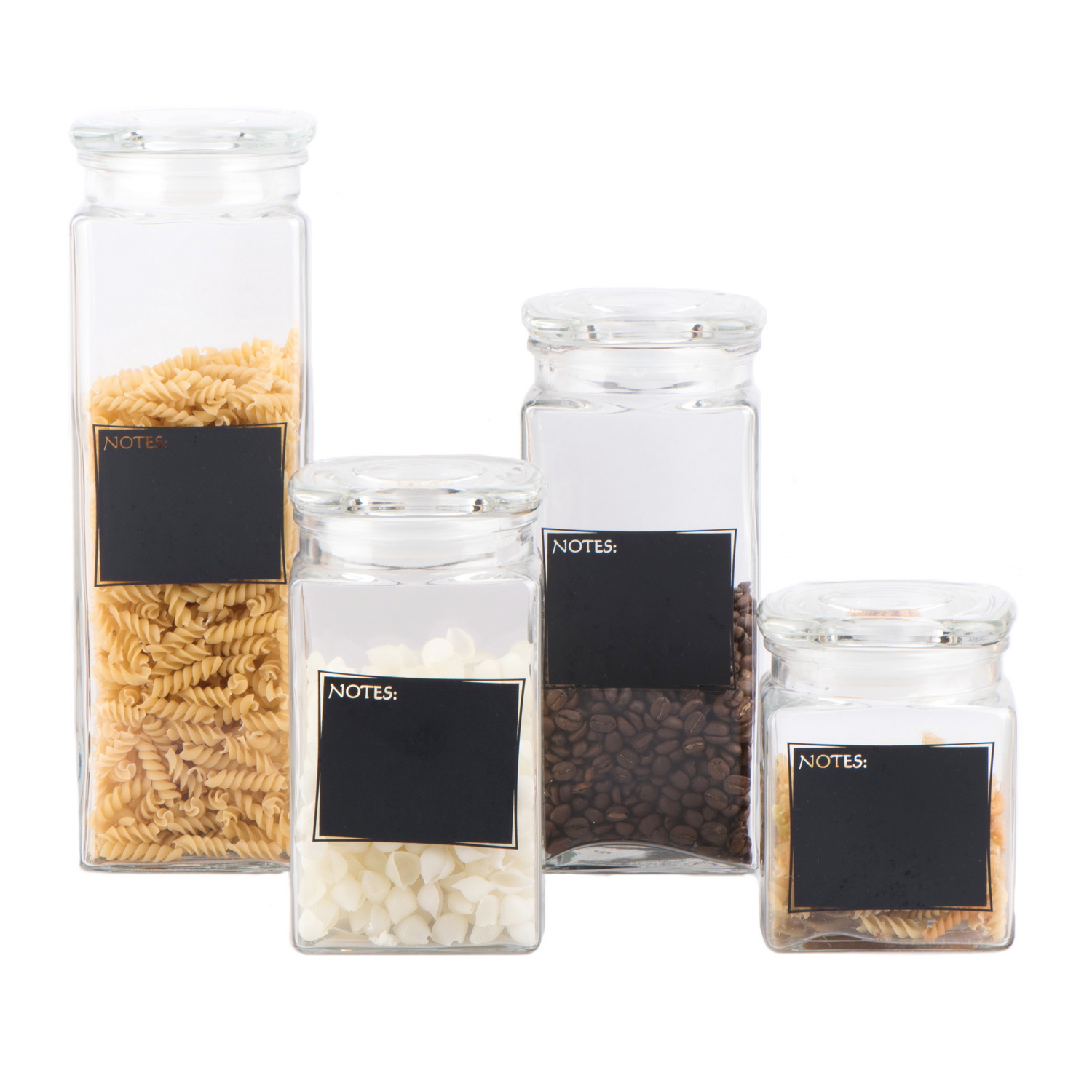 Glass food jar with glass lid with chalkboard printing can be write with chalk CP156K