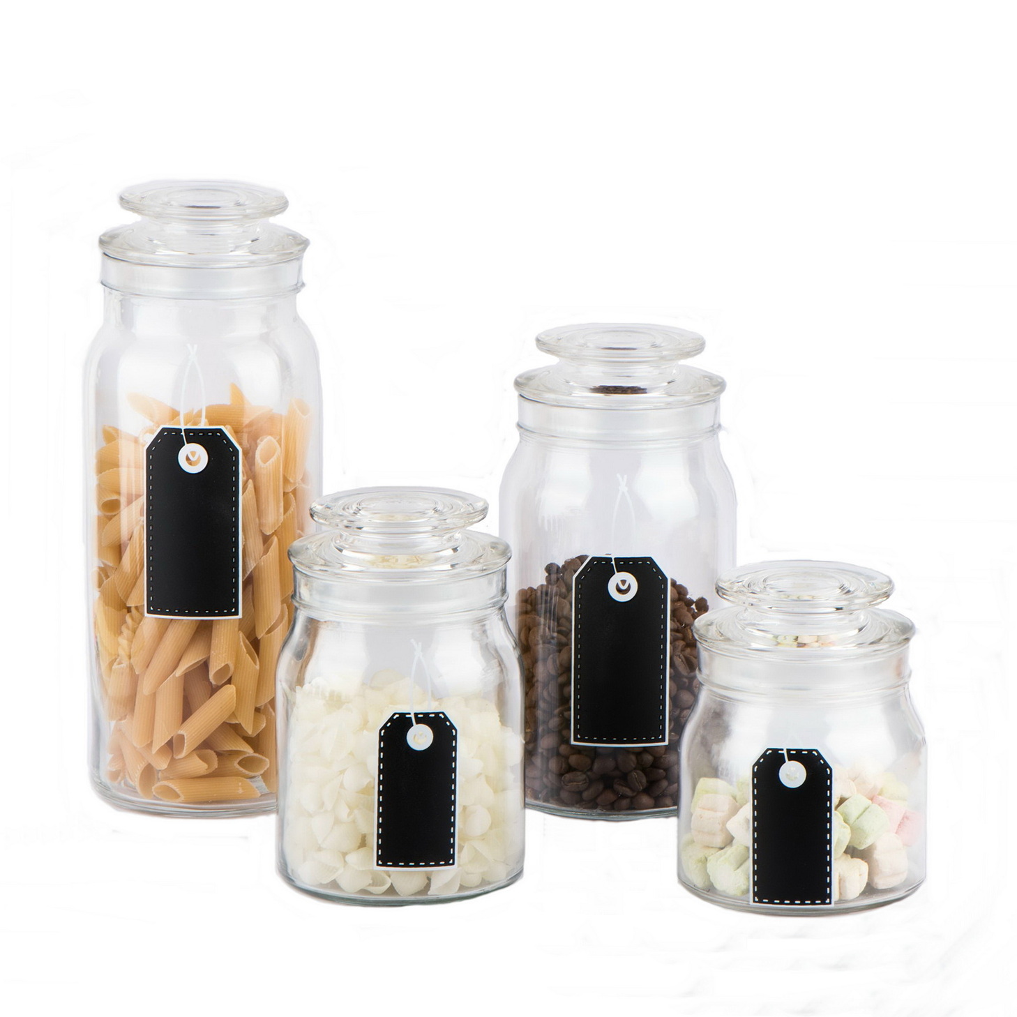 Glass food jar with glass lid with chalkboard printing can be write with chalk CCP036BK