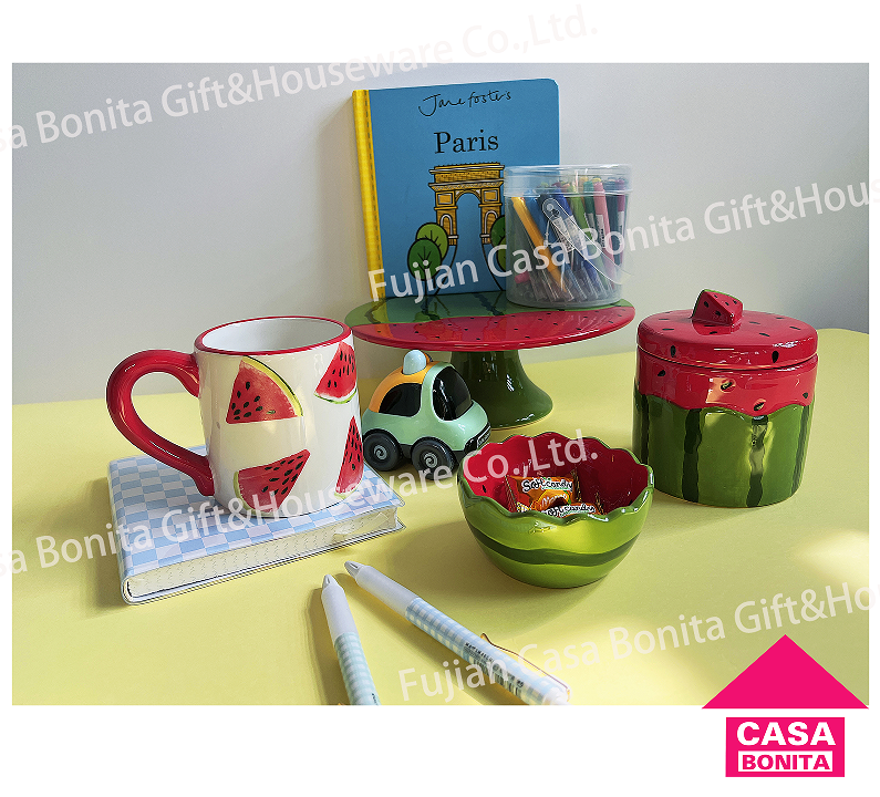 Hand-painted watermelon cups, plates and bowls