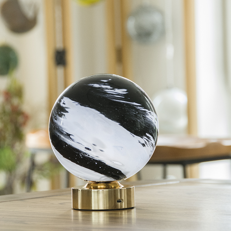 Touch LAMP Handmade color art Glass Table Lamp ,Spherical shape D18R70TTG Black-White Garden Series