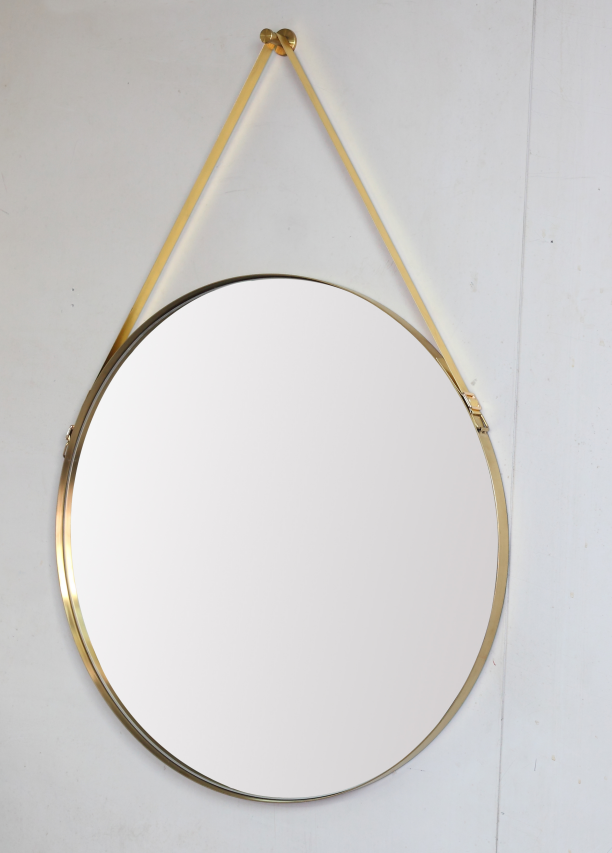 leather strap metal decor mirror