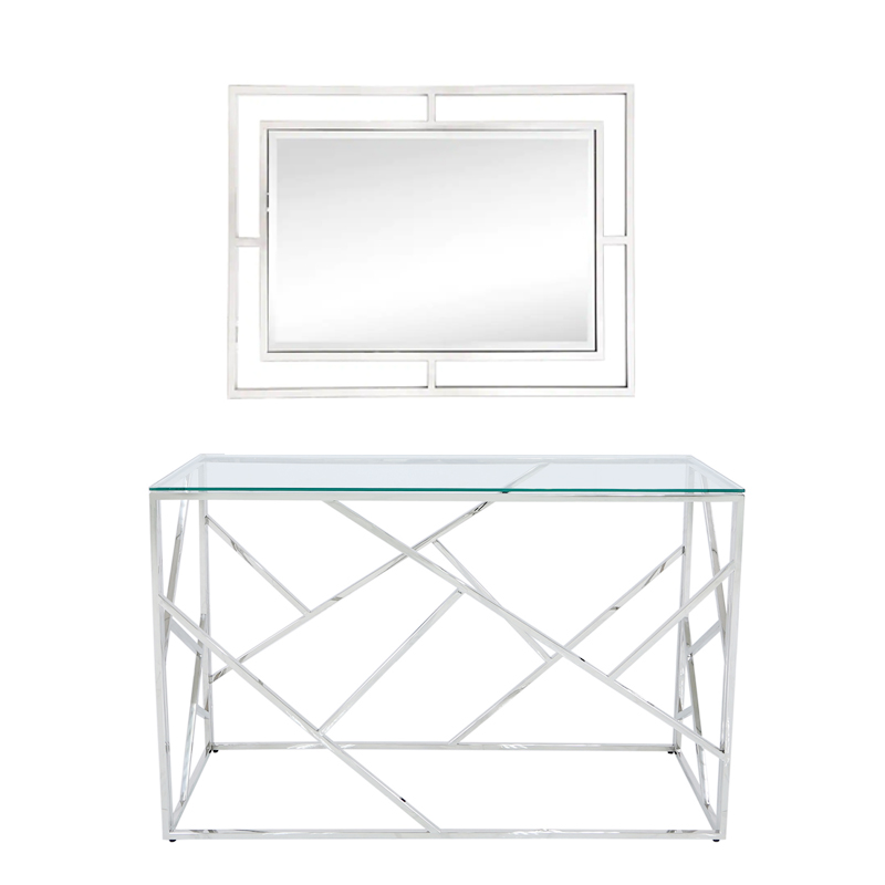 stainless console table mirror set