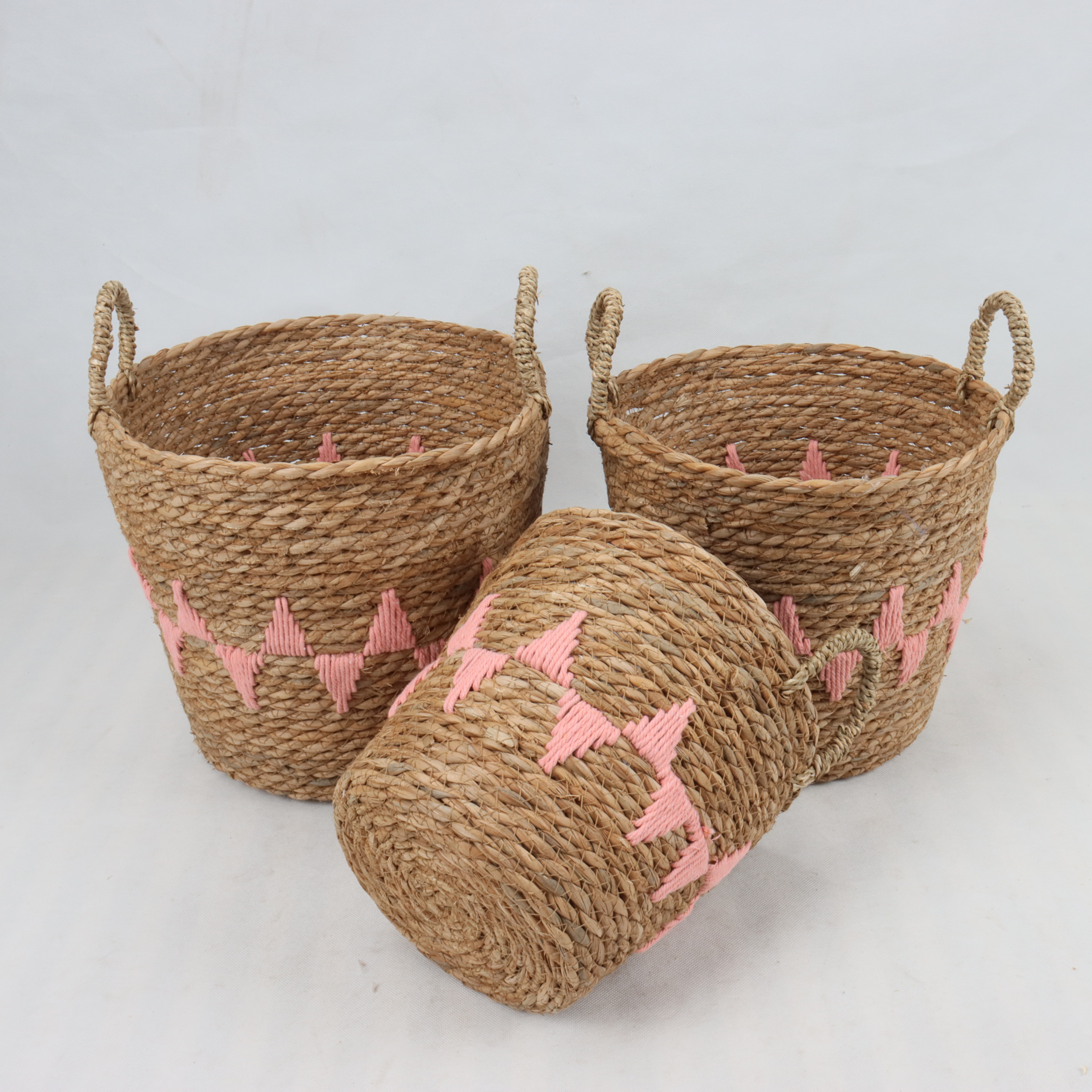 Handmade Natural rush Straw Woven Storage Basket set of 3