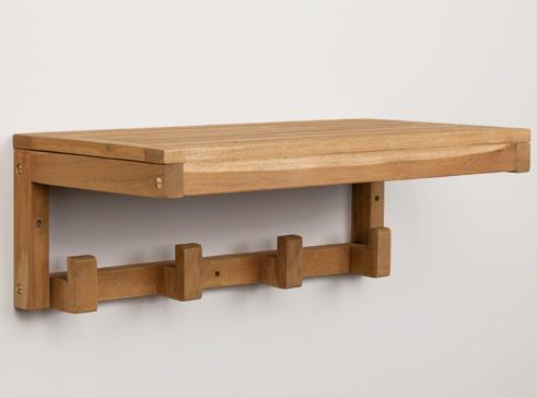 Wooden Wall Mounted Shelf with Hooks