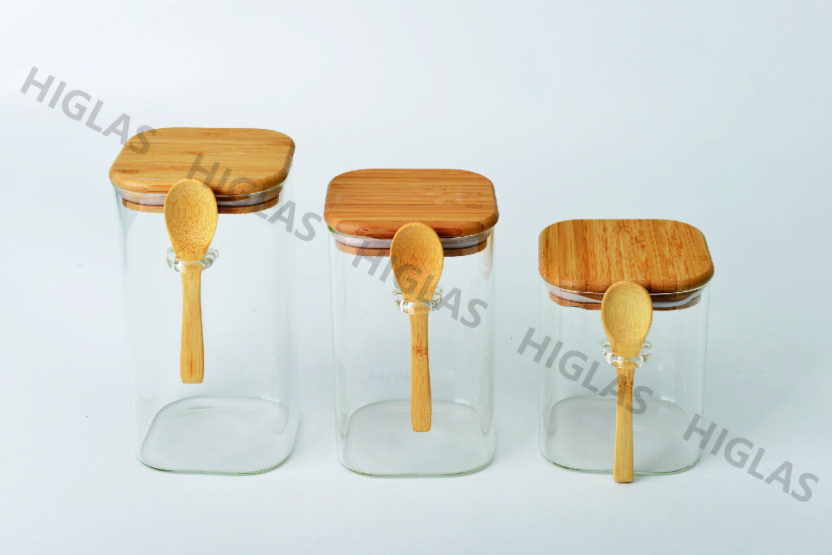 Square storage tube jar with bamboo lid and spoon