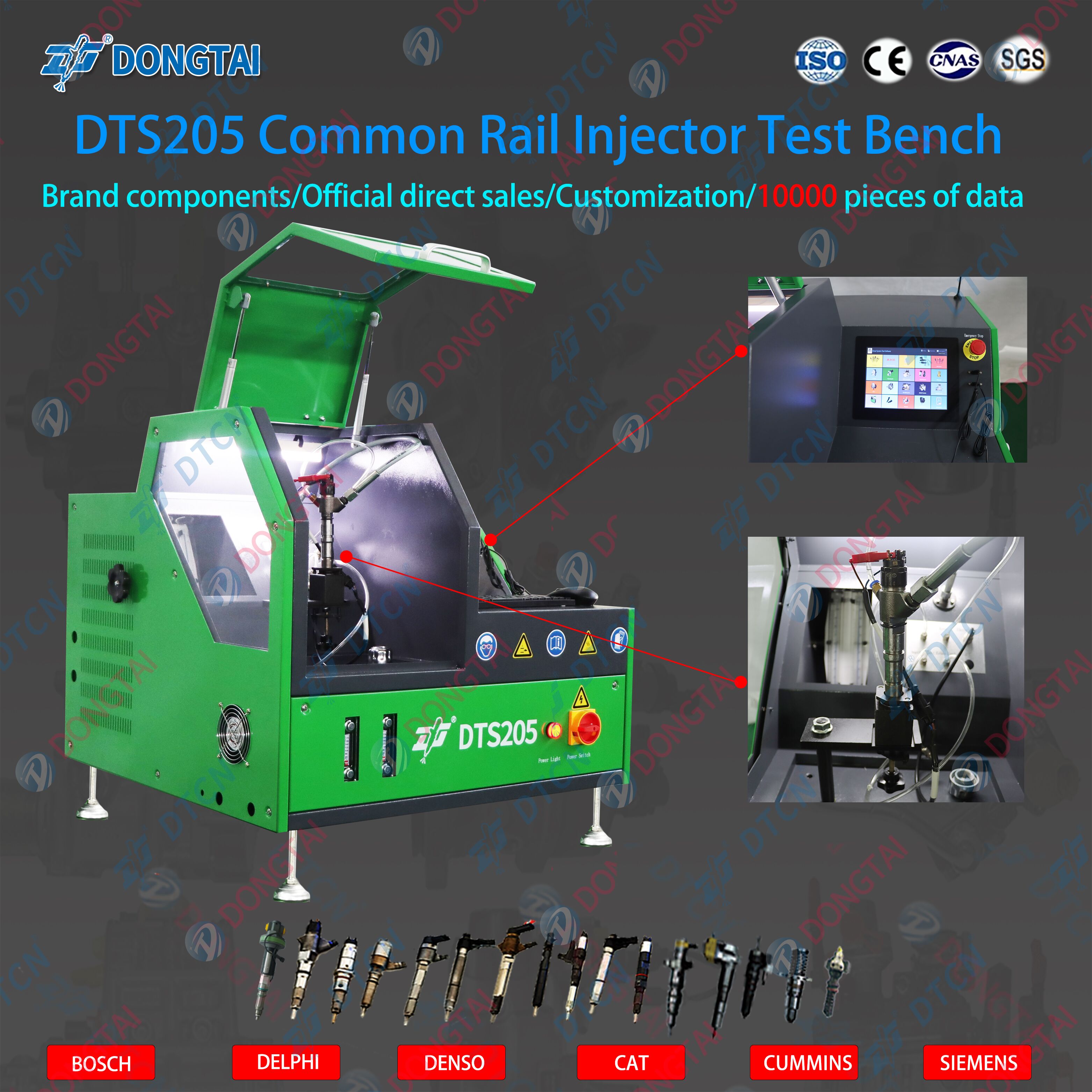 DTS205 Common Rail Injector Tester Test the injector brand: BOSCH, DENSO, DELPHI, CUMMINS, SIEMENS