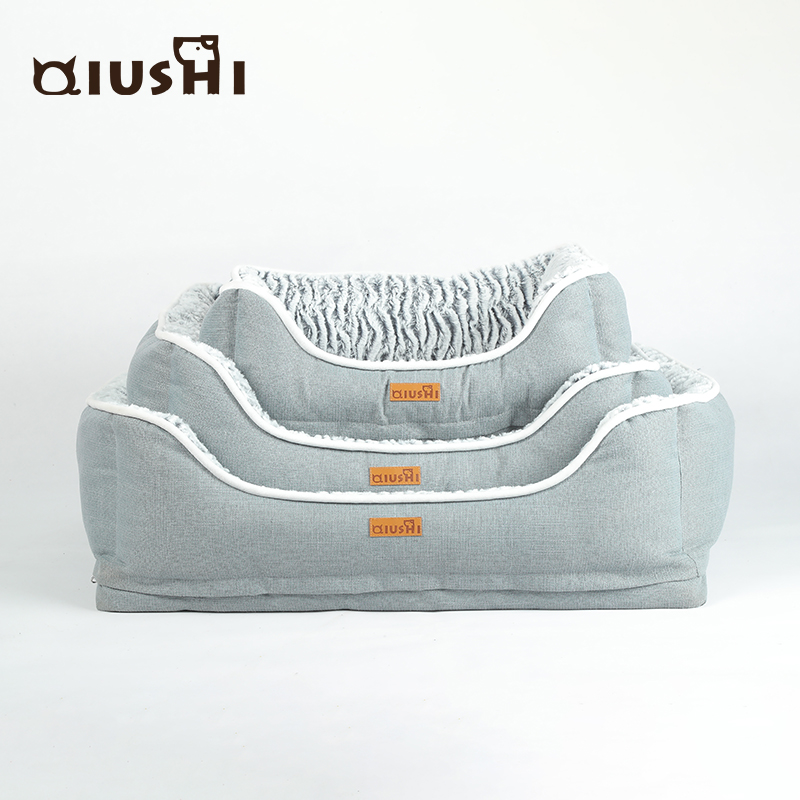 Custom Linen Fabric Can Add Logo Square Dog Bed Cheap Pet Bed Supplies Dog Bed