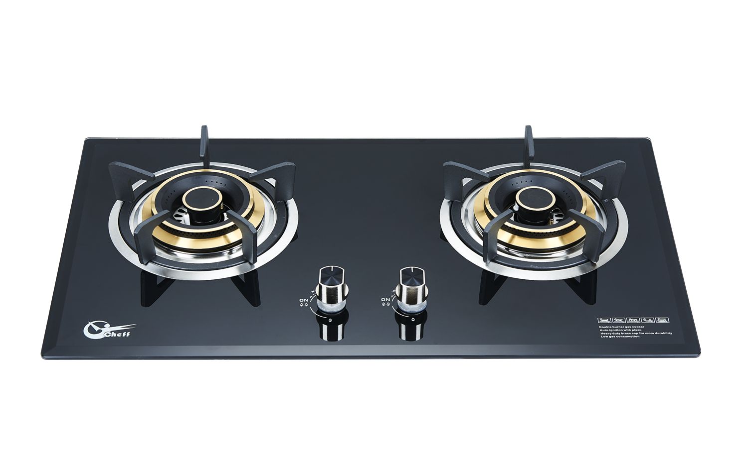 Tempered glass built in 2 burner gas stove