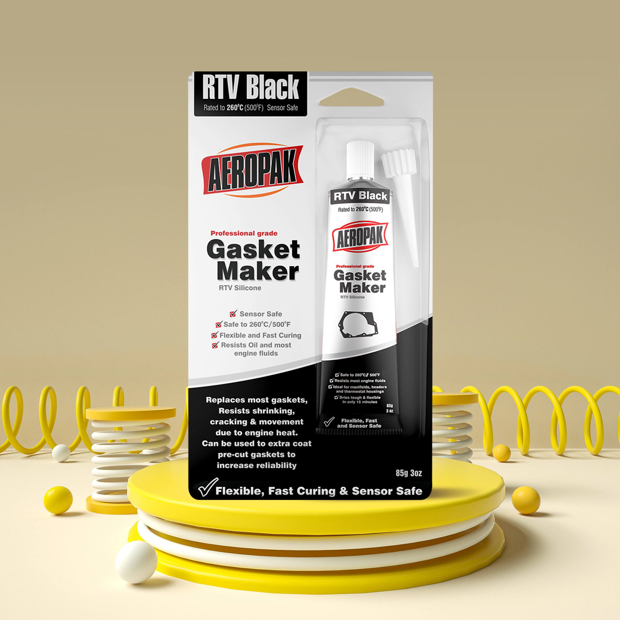 Aeropak 100% Silicone RTV Silicone Black Gasket Maker for Rear Main Bearing