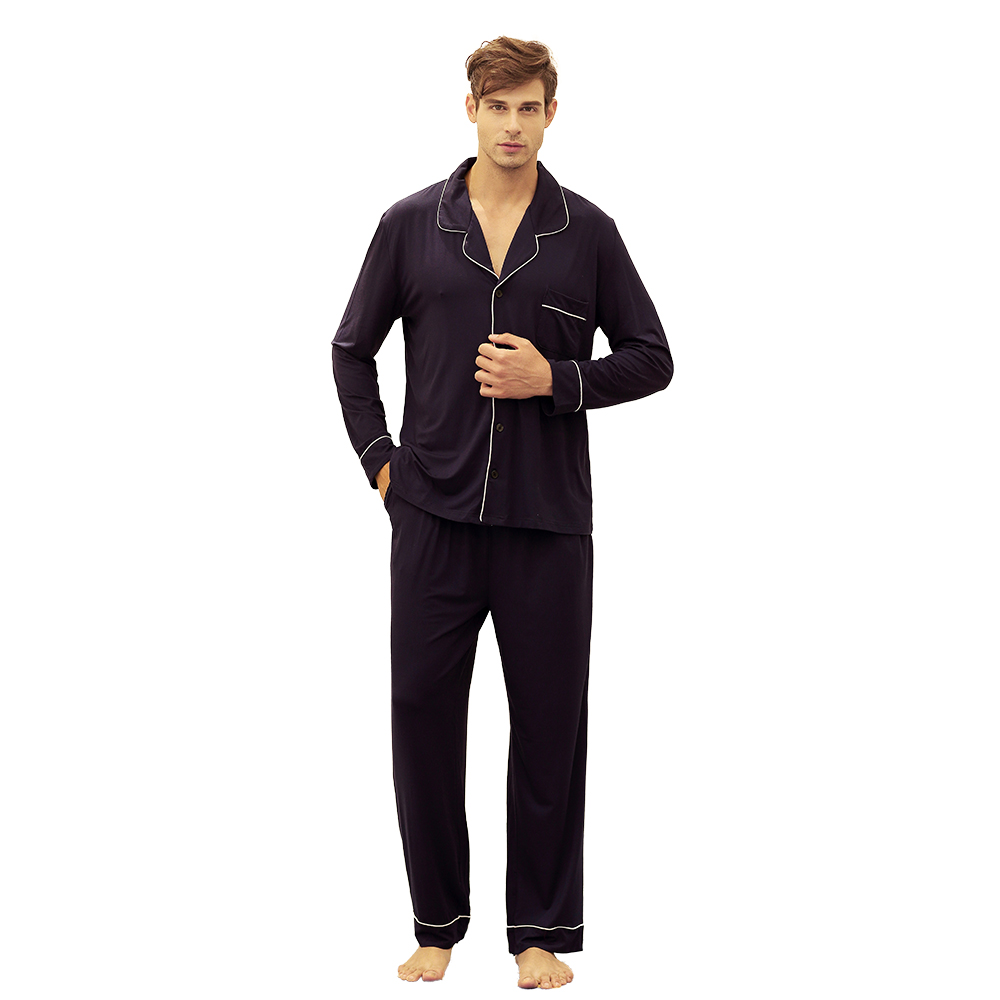 Men’s Pajama Set Bamboo Modal Jersey Sleepwear Button-Down Long Sleeve Pj Set Lounge wear Sleepwear